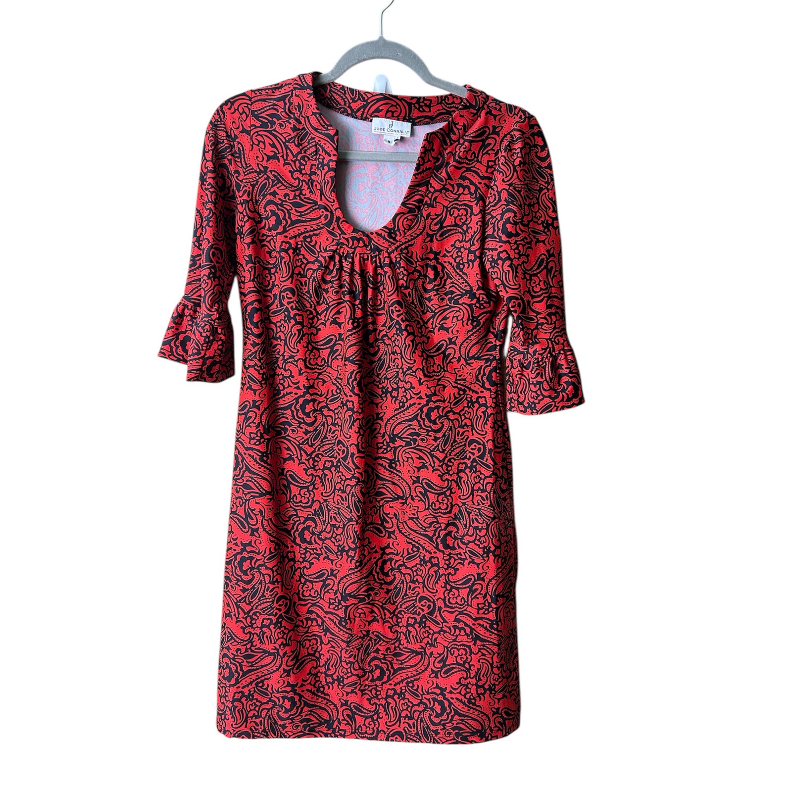 Jude Connally Print Dress Size Small Red & Black